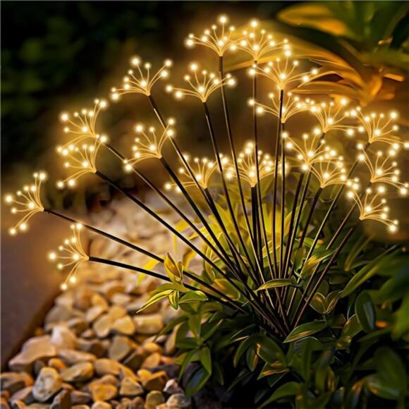 Solar Garden Lights 2 Pack Waterproof Solar Swaying Starburst Light Outdoor - Picture 1 of 7